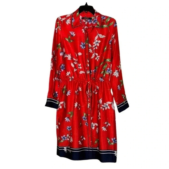 Lauren Ralph Lauren Paza Red Floral Print Twill Dress Size 10 - Picture 2 of 10